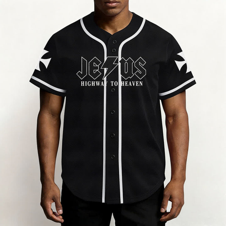 Maillot de baseball noir vieilli « Christianartworkshop Jesus Highway To Heaven » - image 6