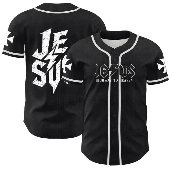 Maillot de baseball noir vieilli « Christianartworkshop Jesus Highway To Heaven » - Blanc - 5XL - image 0