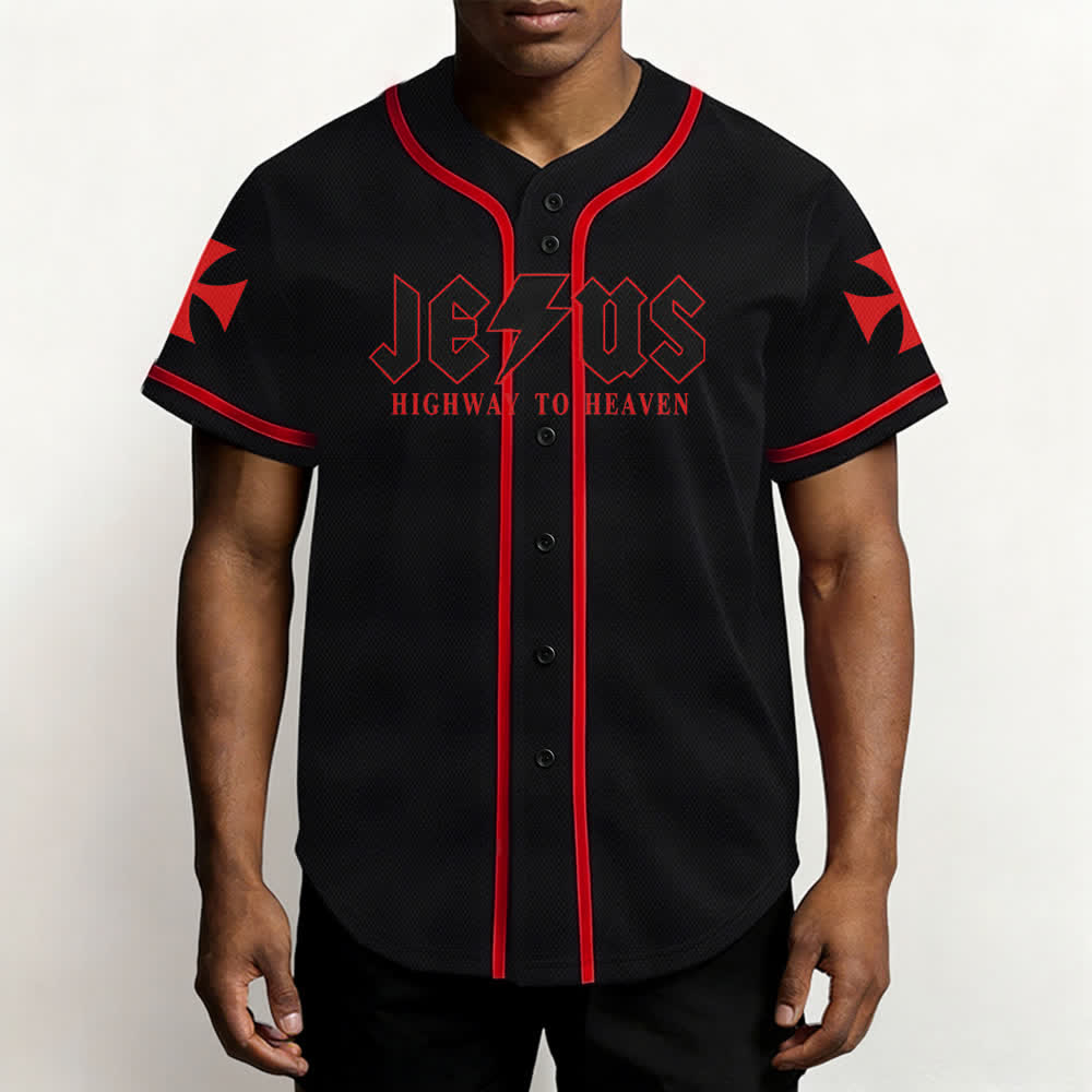 Maillot de baseball noir vieilli « Christianartworkshop Jesus Highway To Heaven » - image 13