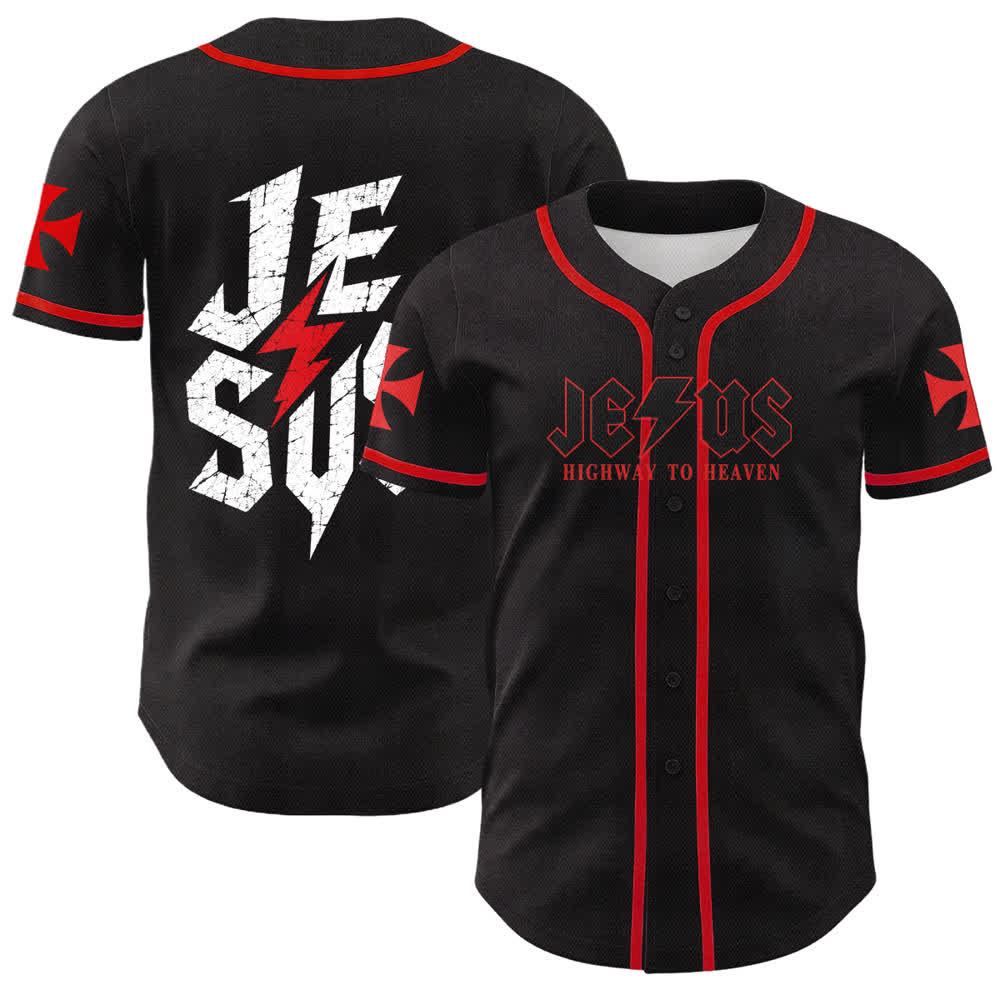 Maillot de baseball noir vieilli « Christianartworkshop Jesus Highway To Heaven » - Rouge - 5XL - image 7