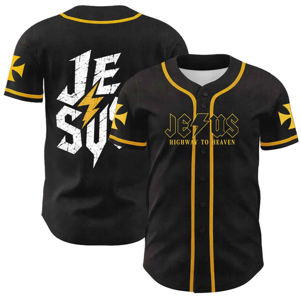 Maillot de baseball noir vieilli « Christianartworkshop Jesus Highway To Heaven » - Jaune  - 5XL - image 14