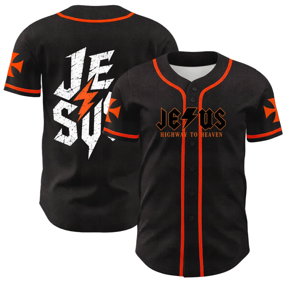 Maillot de baseball noir vieilli « Christianartworkshop Jesus Highway To Heaven » - Orange - 5XL - image 21