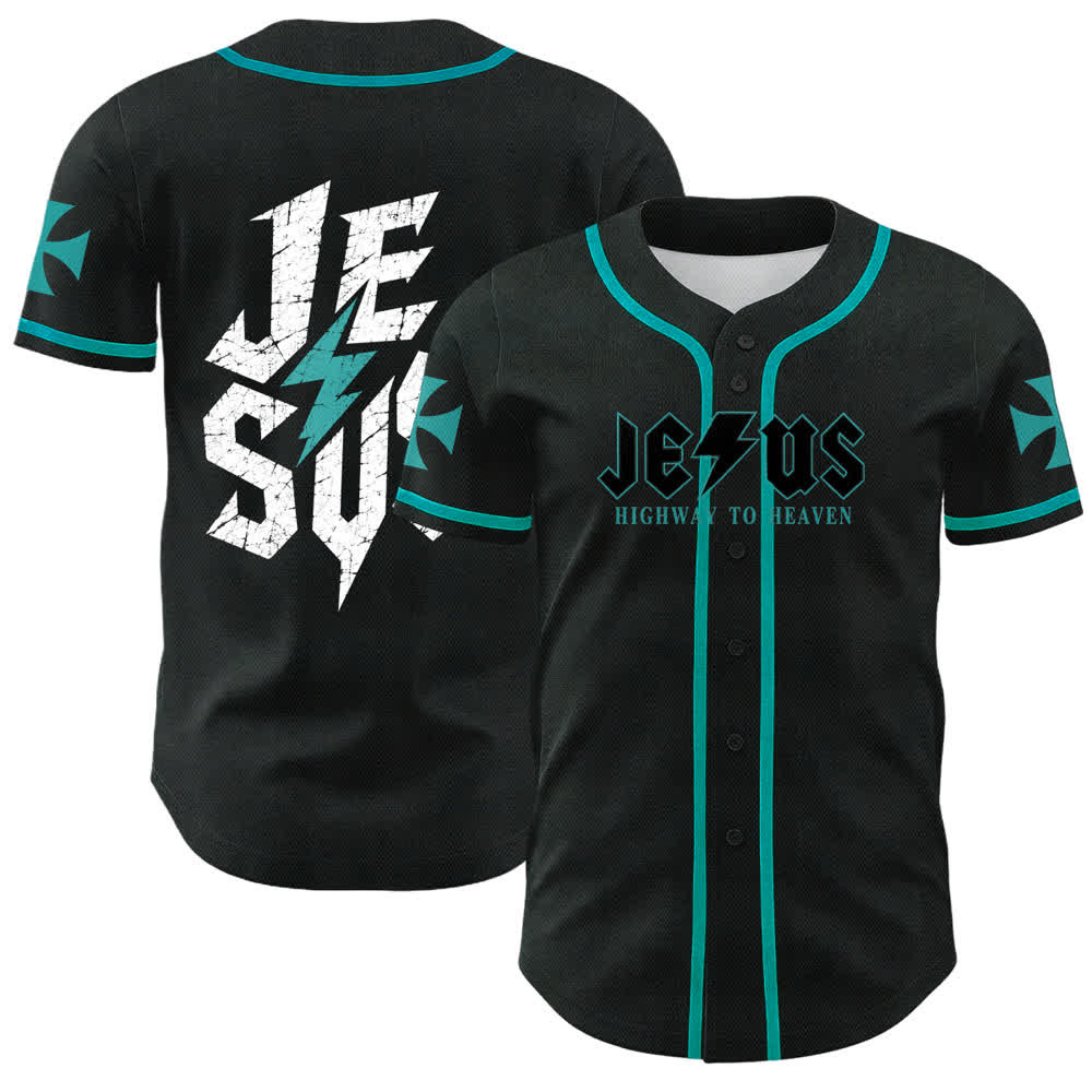 Maillot de baseball noir vieilli « Christianartworkshop Jesus Highway To Heaven » - Lac Bleu - 5XL - image 28