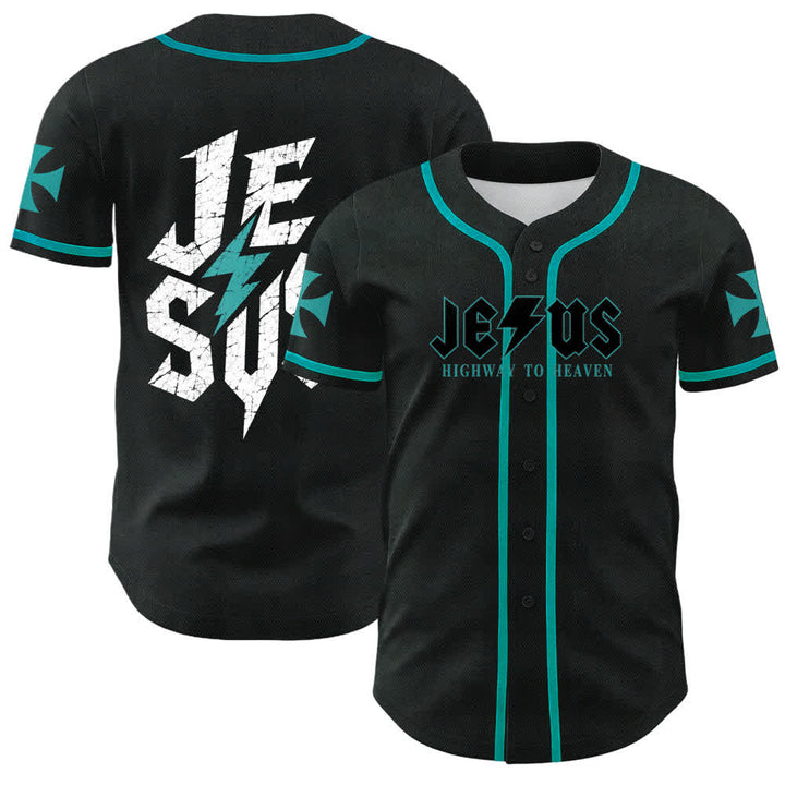 Maillot de baseball noir vieilli « Christianartworkshop Jesus Highway To Heaven » - Lac Bleu - 5XL - image 28