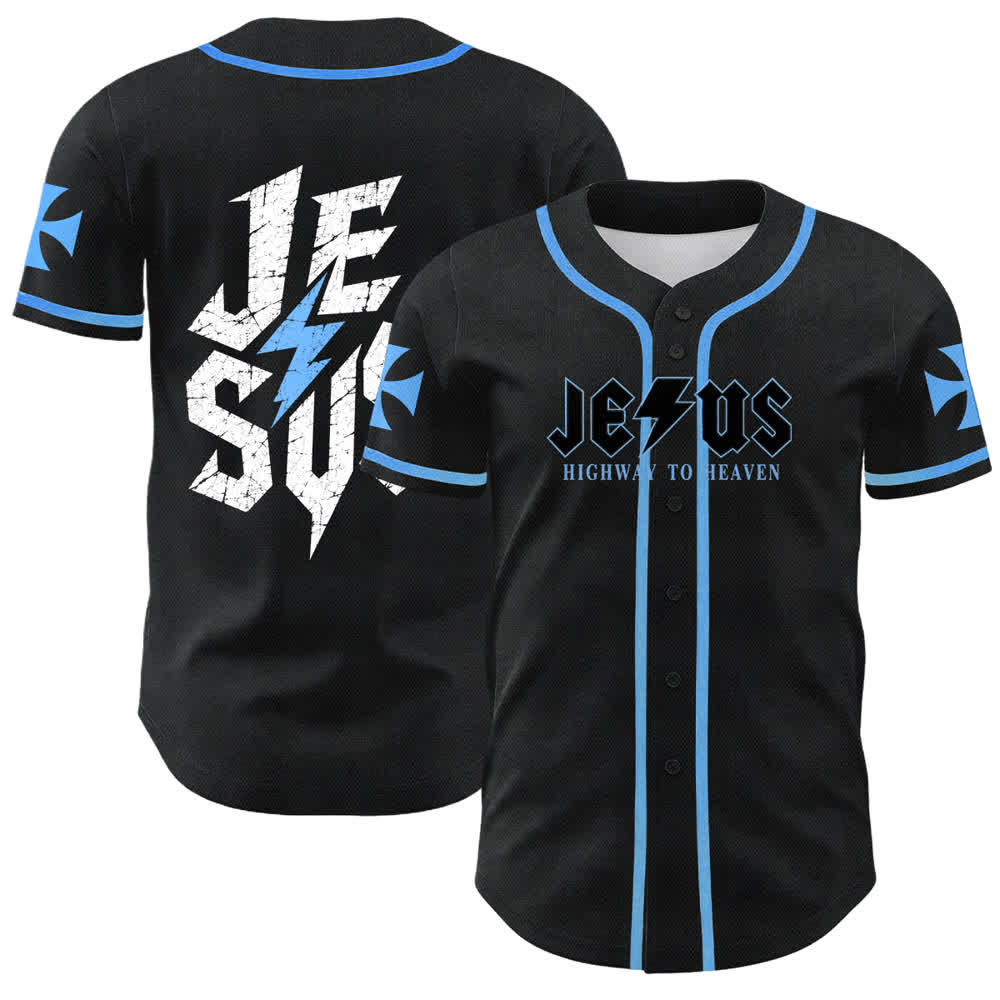 Maillot de baseball noir vieilli « Christianartworkshop Jesus Highway To Heaven » - Bleu ciel - 5XL - image 35