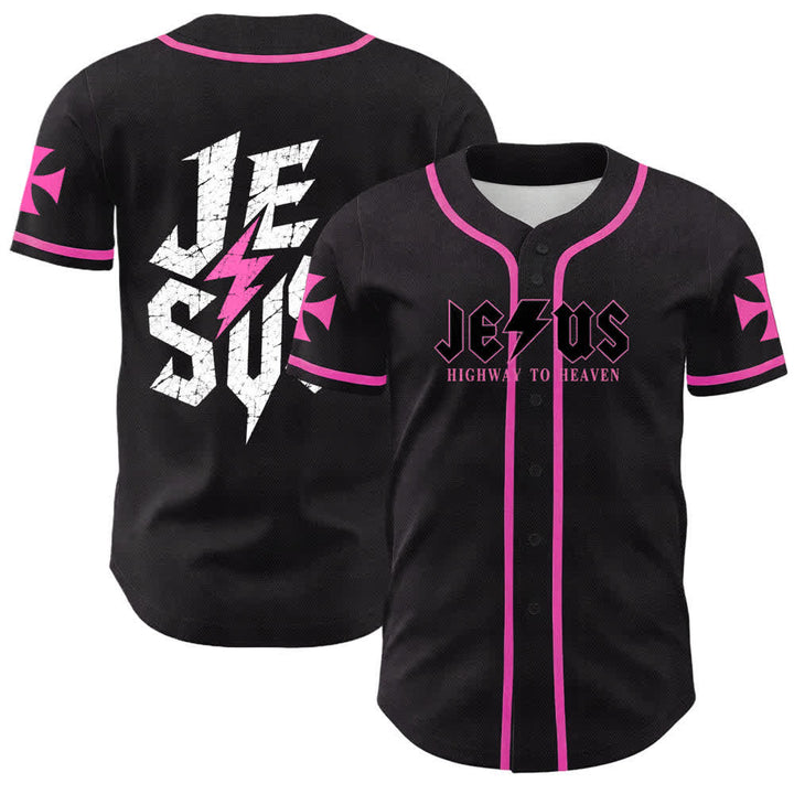 Maillot de baseball noir vieilli « Christianartworkshop Jesus Highway To Heaven » - Rose - 5XL - image 42