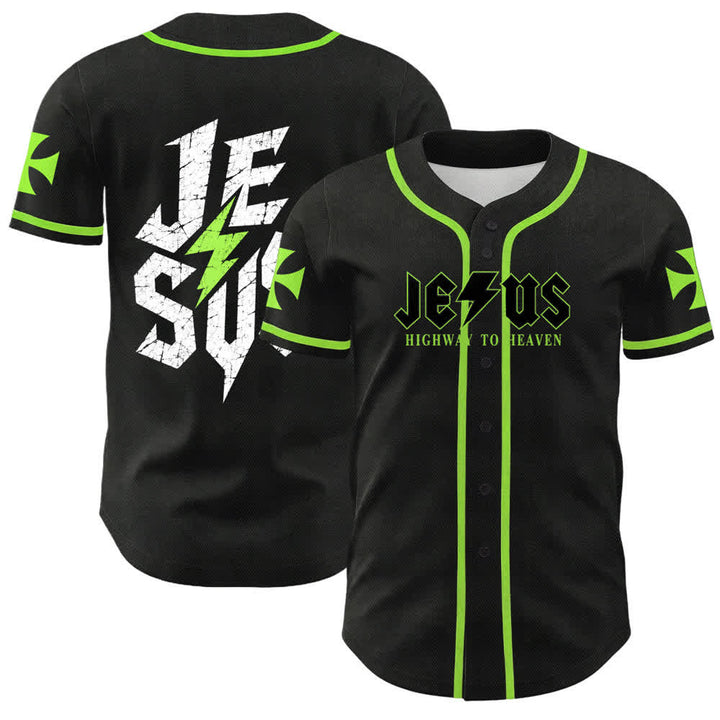 Maillot de baseball noir vieilli « Christianartworkshop Jesus Highway To Heaven » - Vert - 5XL - image 49