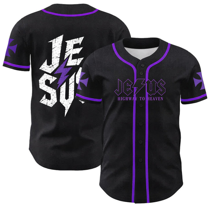 Maillot de baseball noir vieilli « Christianartworkshop Jesus Highway To Heaven » - Violet - 5XL - image 56