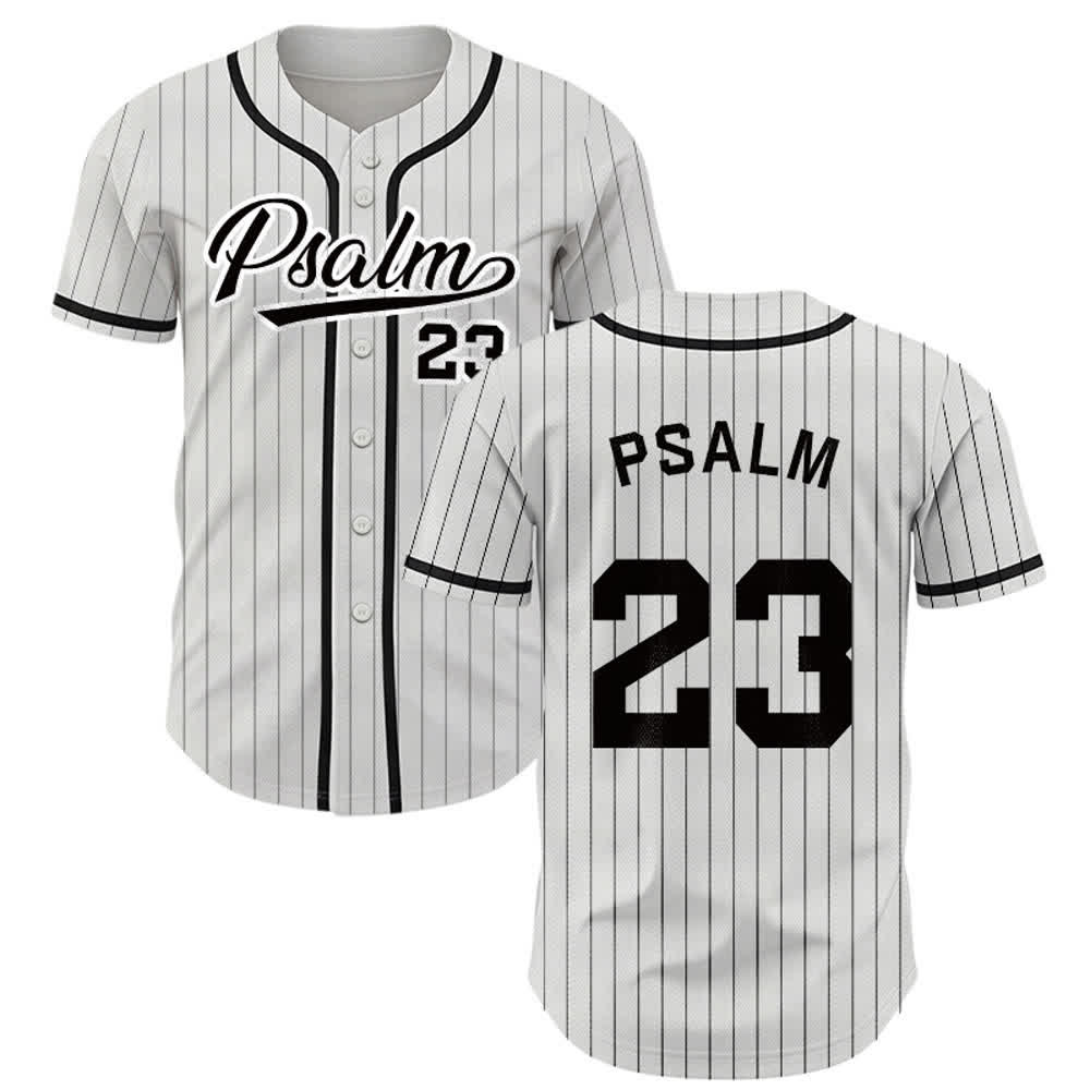 Maillot de baseball universitaire à rayures et boutons Christianartworkshop Psaume 23 - Blanc - 5XL - image 0