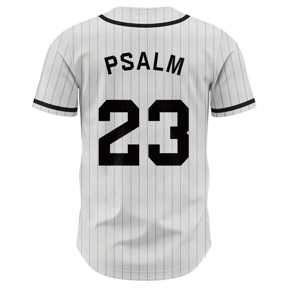 Maillot de baseball universitaire à rayures et boutons Christianartworkshop Psaume 23 - image 1