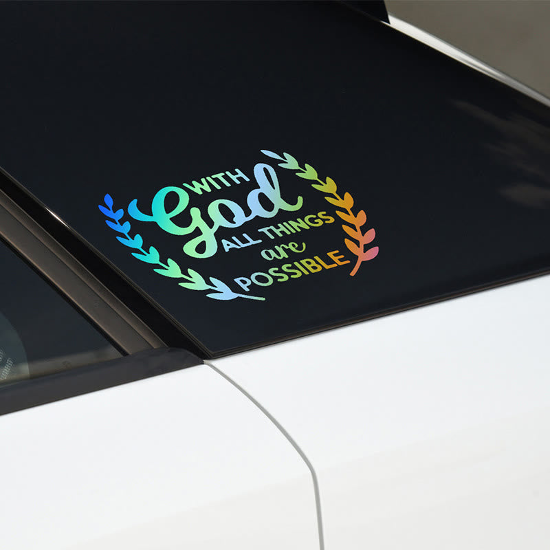 Christianartworkshop Autocollant vinyle pour voiture « Avec Dieu, tout est possible » - Message encourageant et rappel quotidien - image 1