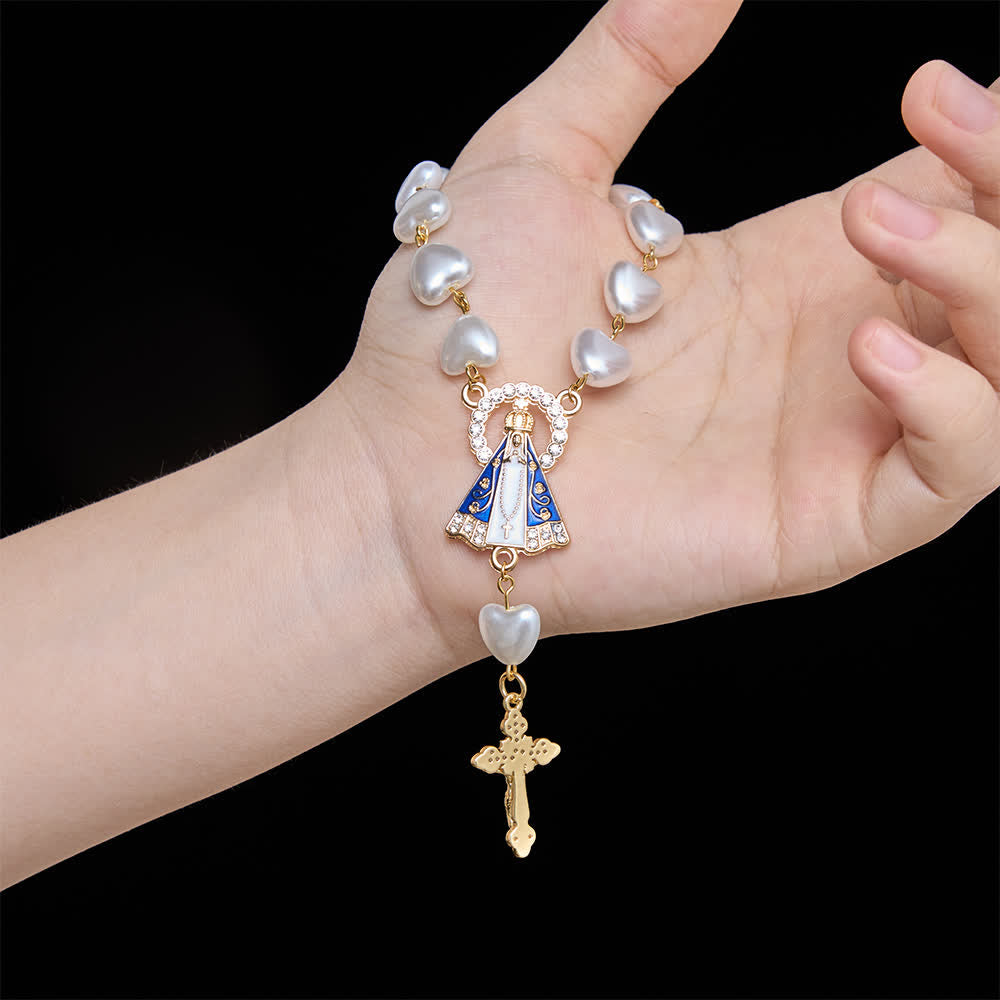 Christianartworkshop Chapelet de voiture de poche en forme de cœur et de perle avec Notre-Dame d'Aparecida : emblème du doux refuge céleste - image 1