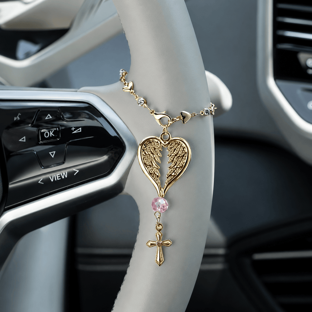 Porte-clés Cœur et Ailes d'Ange Gardien de Christianartworkshop pour voiture : Un doux rappel de protection - Ange d'or - image 6