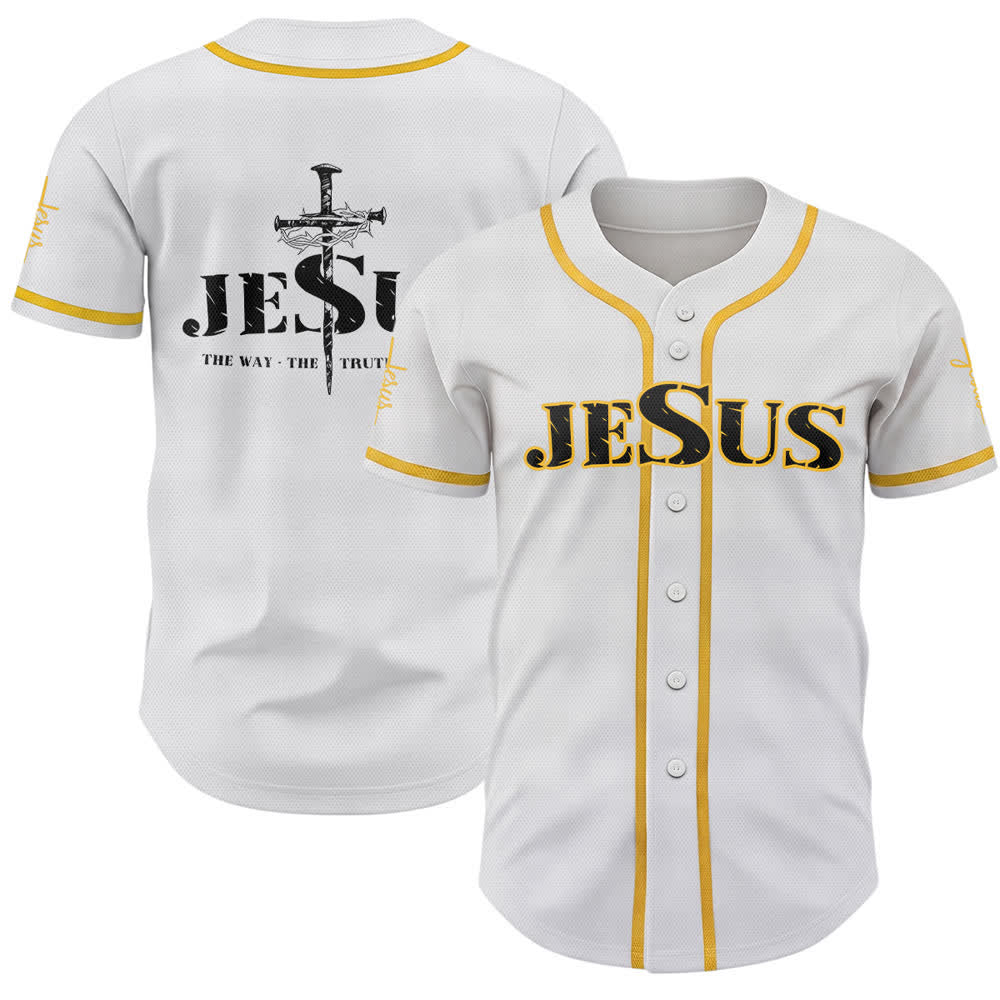 Maillot de baseball Christianartworkshop à double face avec imprimé croix « Jésus, le chemin, la vérité » - Jaune - 5XL - image 0