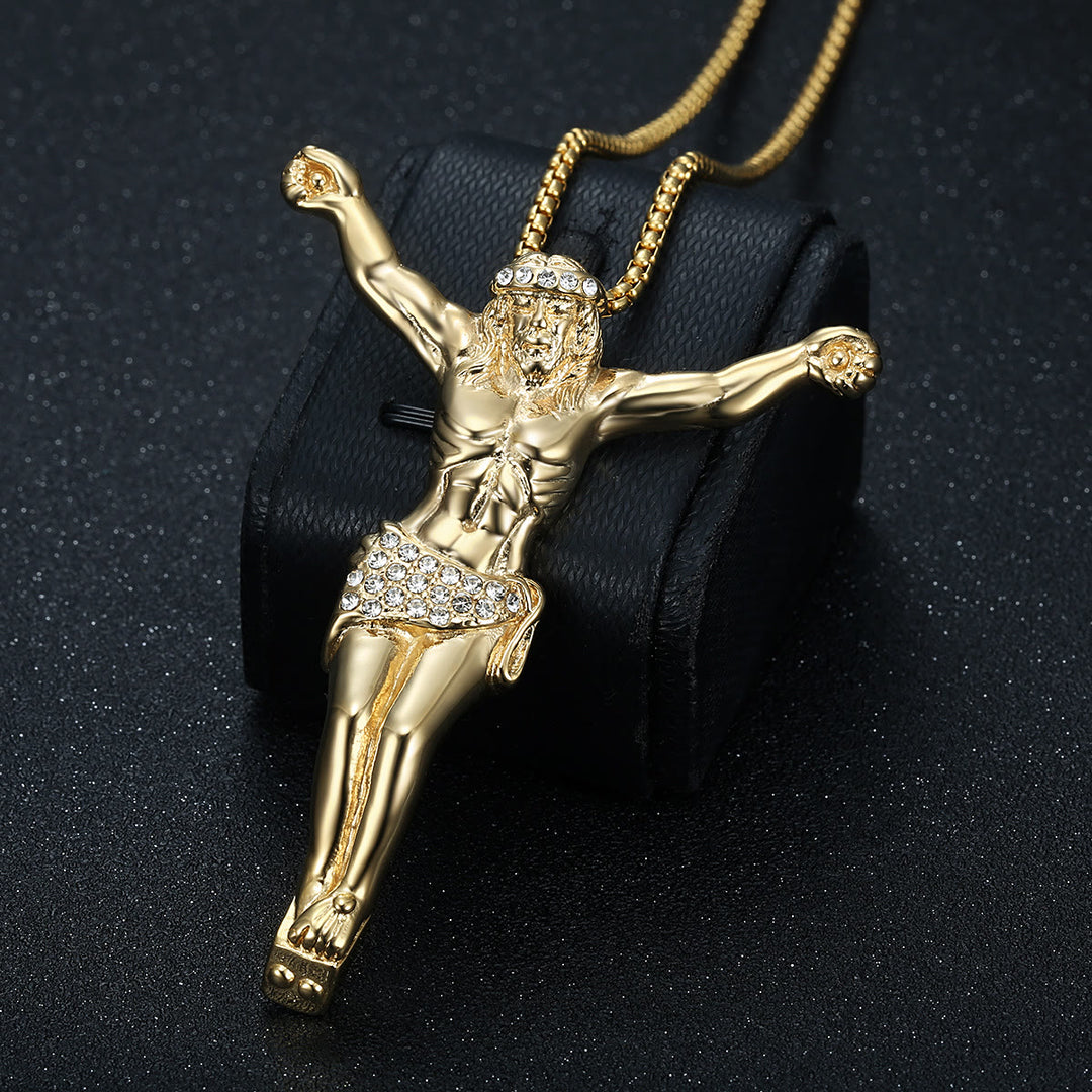 Christianartworkshop Collier avec croix de Jésus scintillante : symbole de douce protection céleste - Doré - image 0