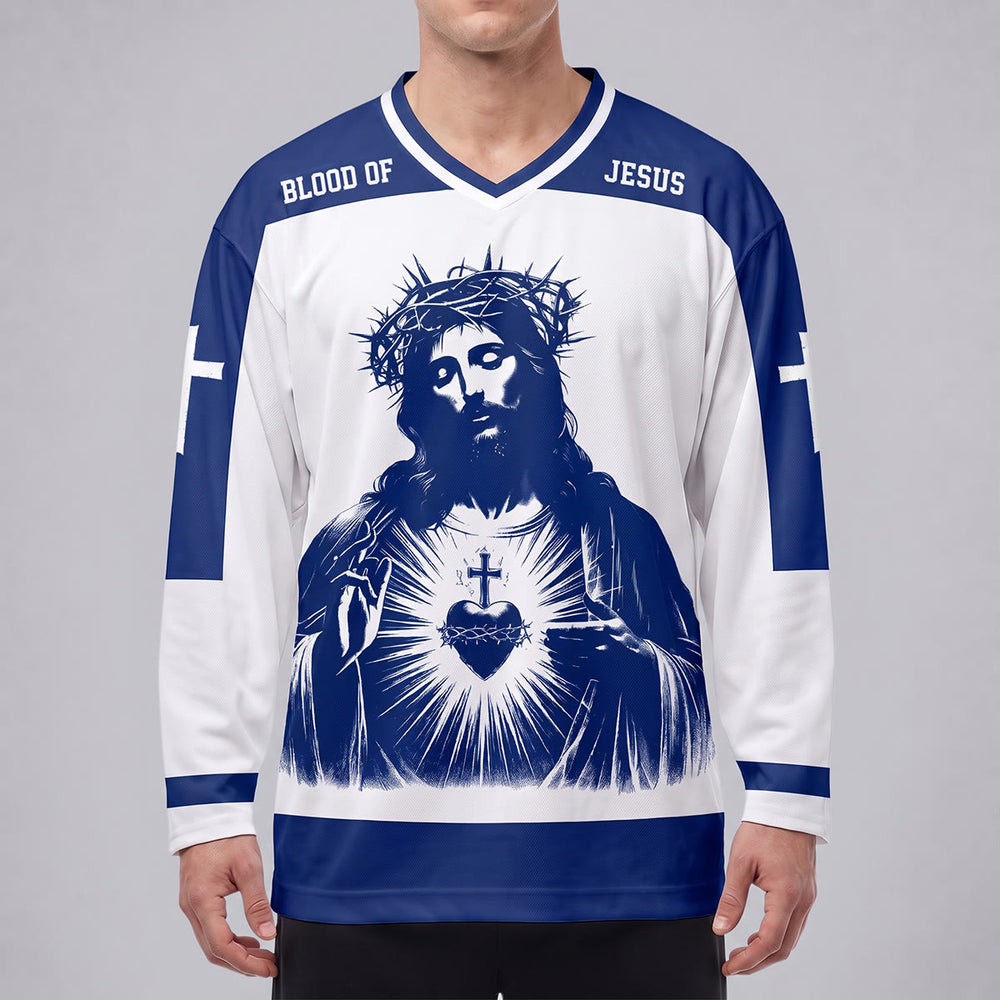 Maillot de hockey à manches longues Christianartworkshop Sang de Jésus Sacré-Cœur  - image 1