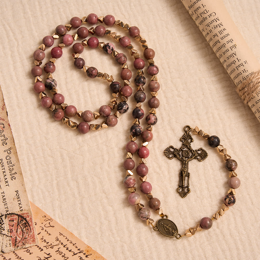 Christianartworkshop Médaille miraculeuse et crucifix de 6 mm, rond, multicolore, naturel, ligne noire, chapelet - image 1