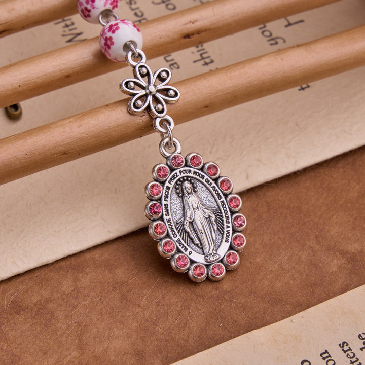 Christianartworkshop Chapelet en céramique orné d'une médaille de la Vierge Marie et du Saint Graal : symbole de la protection divine - image 3