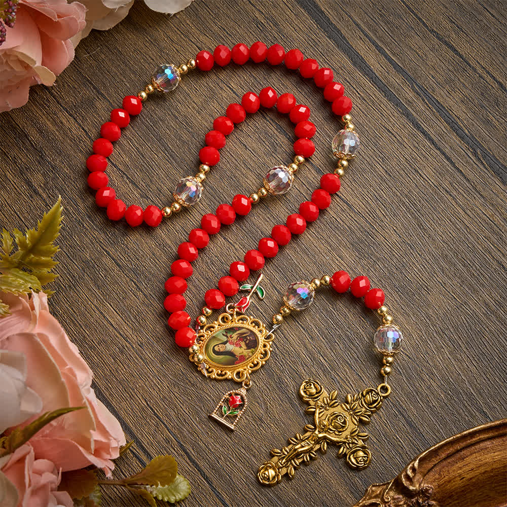 Christianartworkshop Chapelet orné sur le thème de Sainte Thérèse, avec croix sculptée de roses : emblème de la douce grâce céleste - Chapelet à l'effigie de Sainte Thérèse Rose - image 0