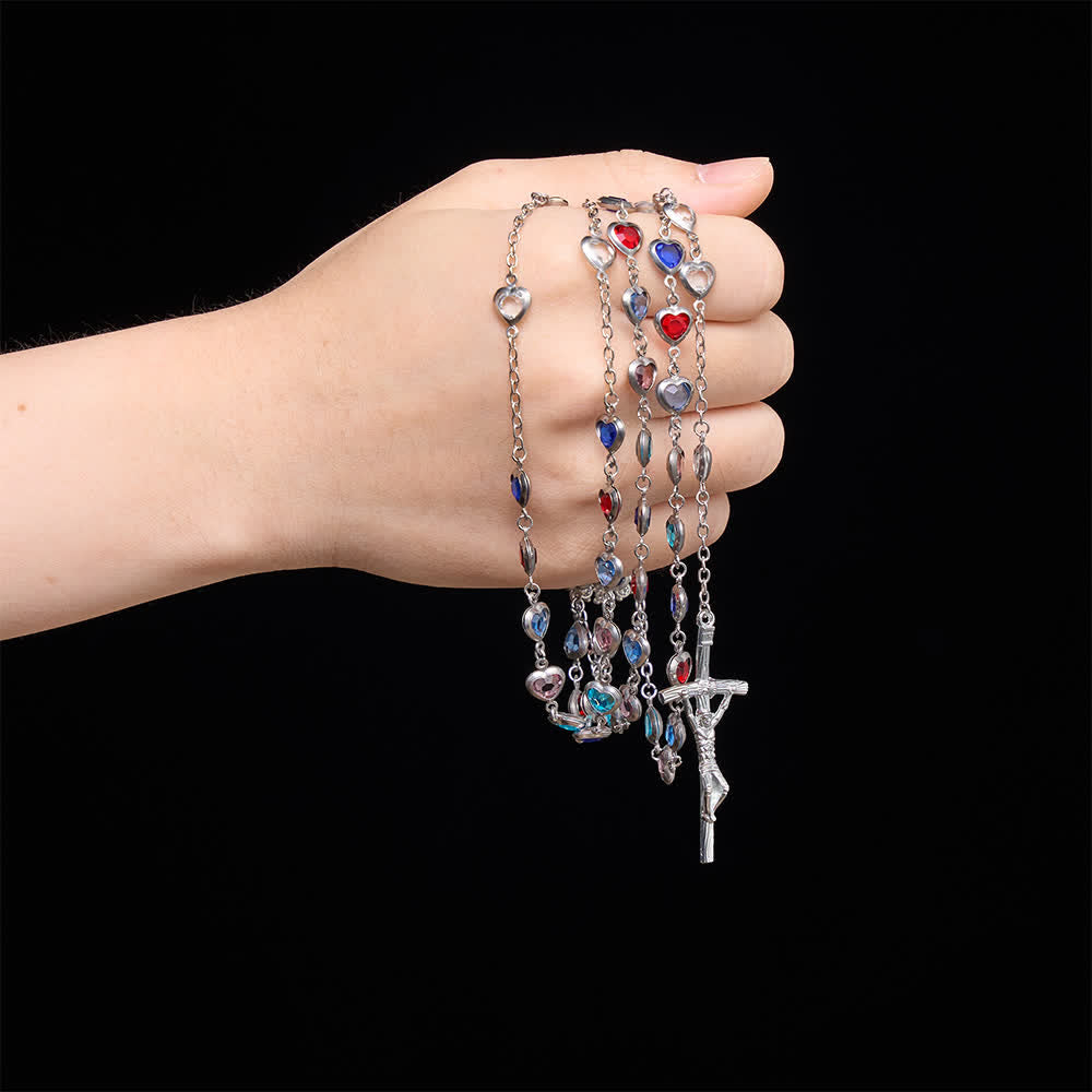 Christianartworkshop Chapelet en argent avec médaillon de saint Benoît en forme de cœur et zircon : emblème de la douce grâce céleste - image 1