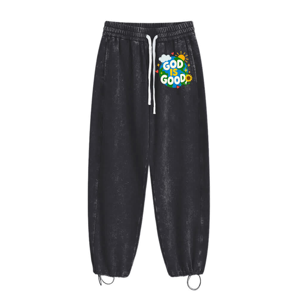 Christianartworkshop - Pantalon de survêtement délavé avec inscription « Dieu est bon » et tournesol - image 5