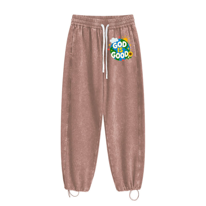 Christianartworkshop - Pantalon de survêtement délavé avec inscription « Dieu est bon » et tournesol - image 13