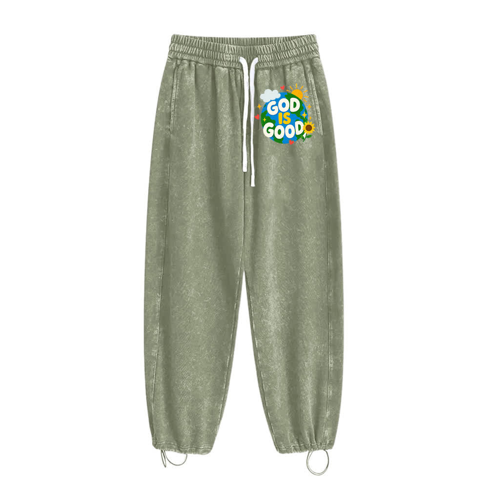 Christianartworkshop - Pantalon de survêtement délavé avec inscription « Dieu est bon » et tournesol - image 2