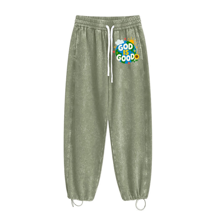 Christianartworkshop - Pantalon de survêtement délavé avec inscription « Dieu est bon » et tournesol - image 2