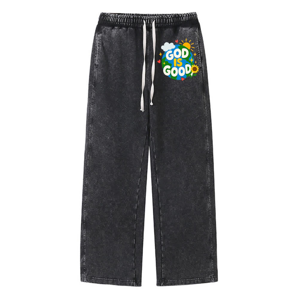 Christianartworkshop - Pantalon de survêtement délavé avec inscription « Dieu est bon » et tournesol - Noir - 2XL - image 3