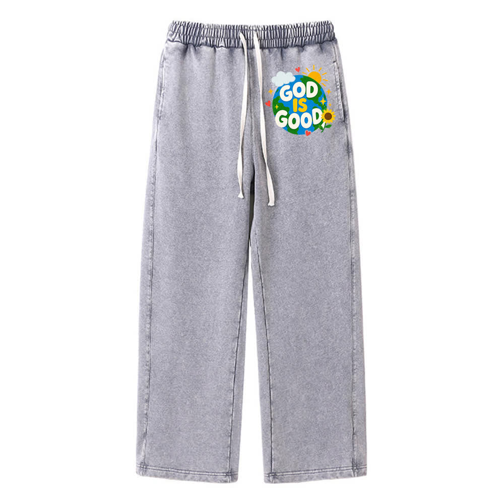 Christianartworkshop - Pantalon de survêtement délavé avec inscription « Dieu est bon » et tournesol - Gris - 2XL - image 8