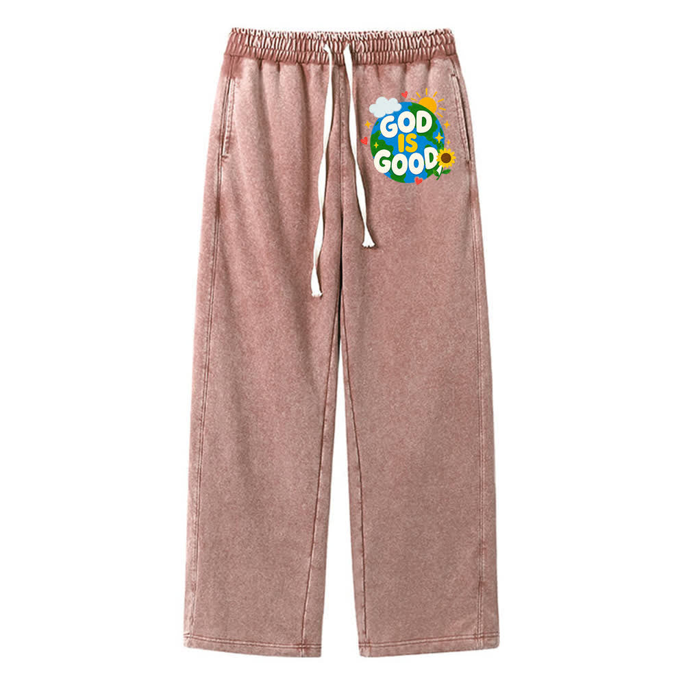 Christianartworkshop - Pantalon de survêtement délavé avec inscription « Dieu est bon » et tournesol - Brun - 2XL - image 11