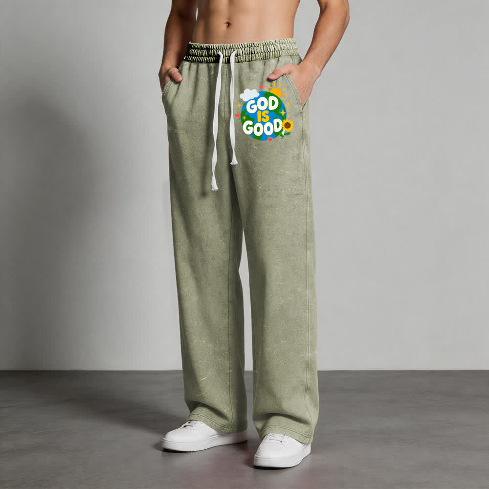 Christianartworkshop - Pantalon de survêtement délavé avec inscription « Dieu est bon » et tournesol - image 1