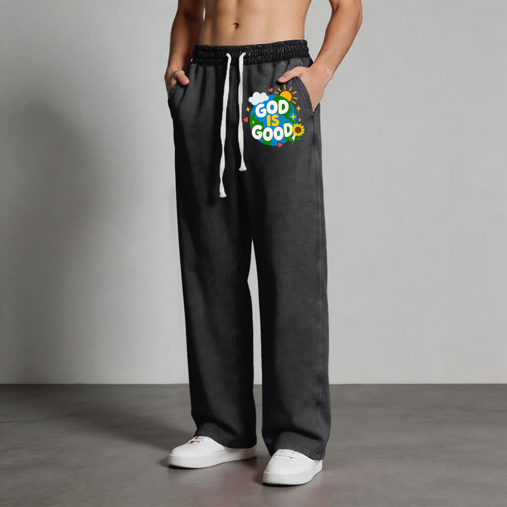 Christianartworkshop - Pantalon de survêtement délavé avec inscription « Dieu est bon » et tournesol - image 4