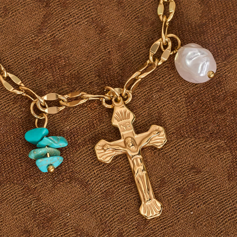 Christianartworkshop Collier à plusieurs breloques avec croix crucifix, emblème de Notre-Dame et de douce consolation céleste - image 4