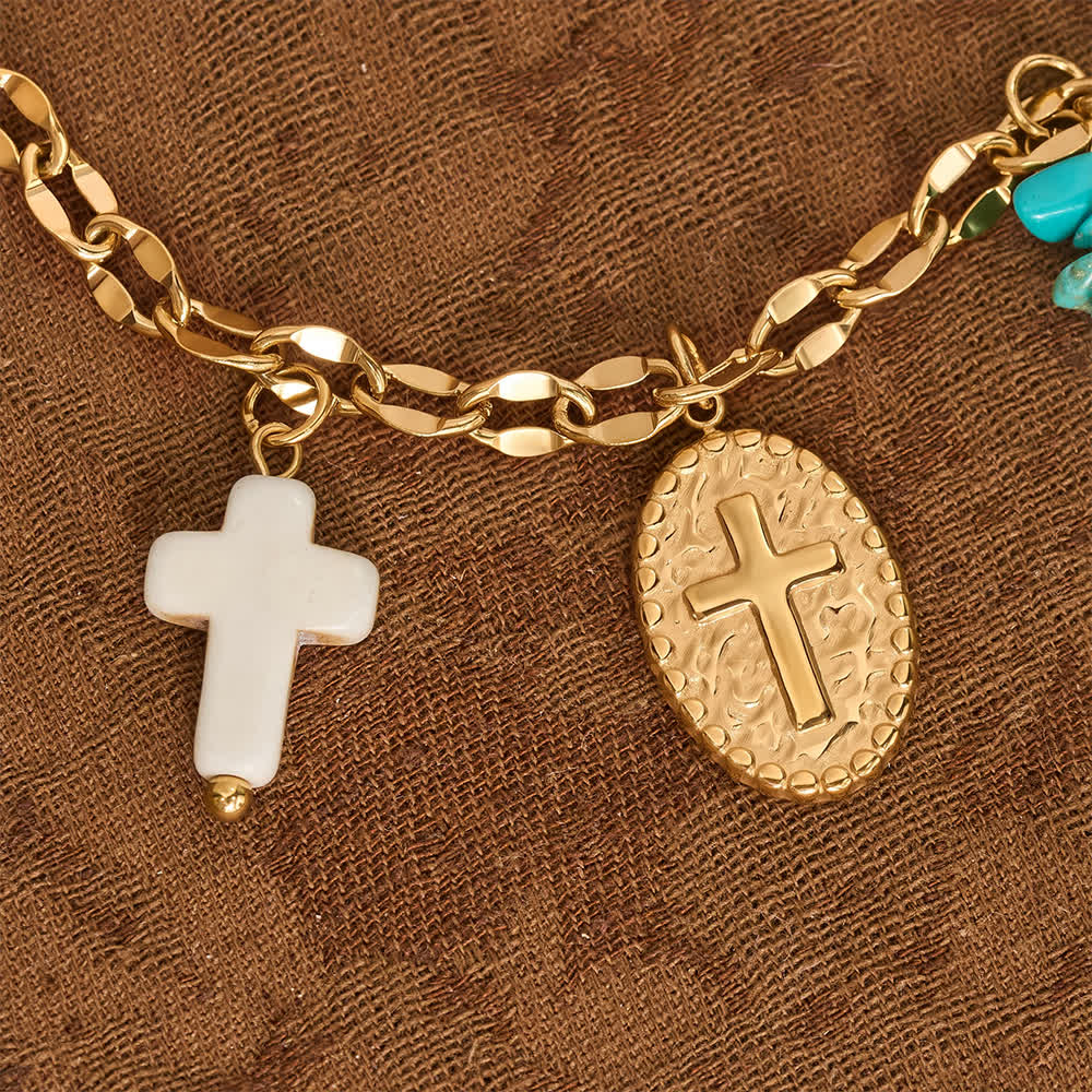 Christianartworkshop Collier à plusieurs breloques avec croix crucifix, emblème de Notre-Dame et de douce consolation céleste - image 3