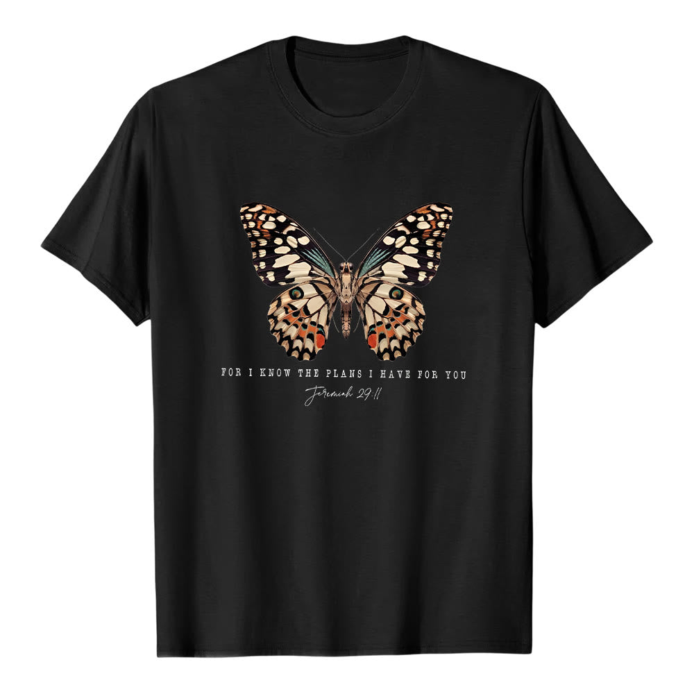 T-shirt à manches courtes Christianartworkshop style moderne avec citation papillon Jérémie 29:11 - Noir - 2XL - image 0