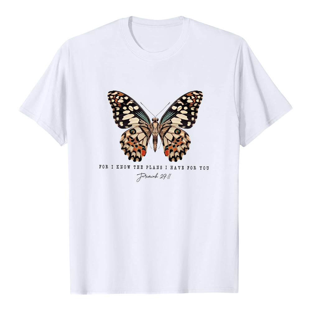 T-shirt à manches courtes Christianartworkshop style moderne avec citation papillon Jérémie 29:11 - Blanc - 2XL - image 2
