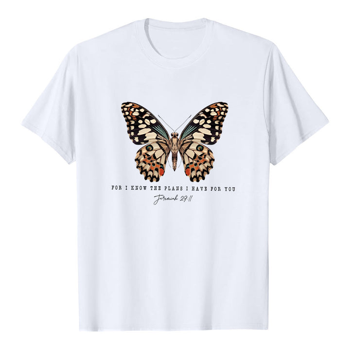 T-shirt à manches courtes Christianartworkshop style moderne avec citation papillon Jérémie 29:11 - Blanc - 2XL - image 2
