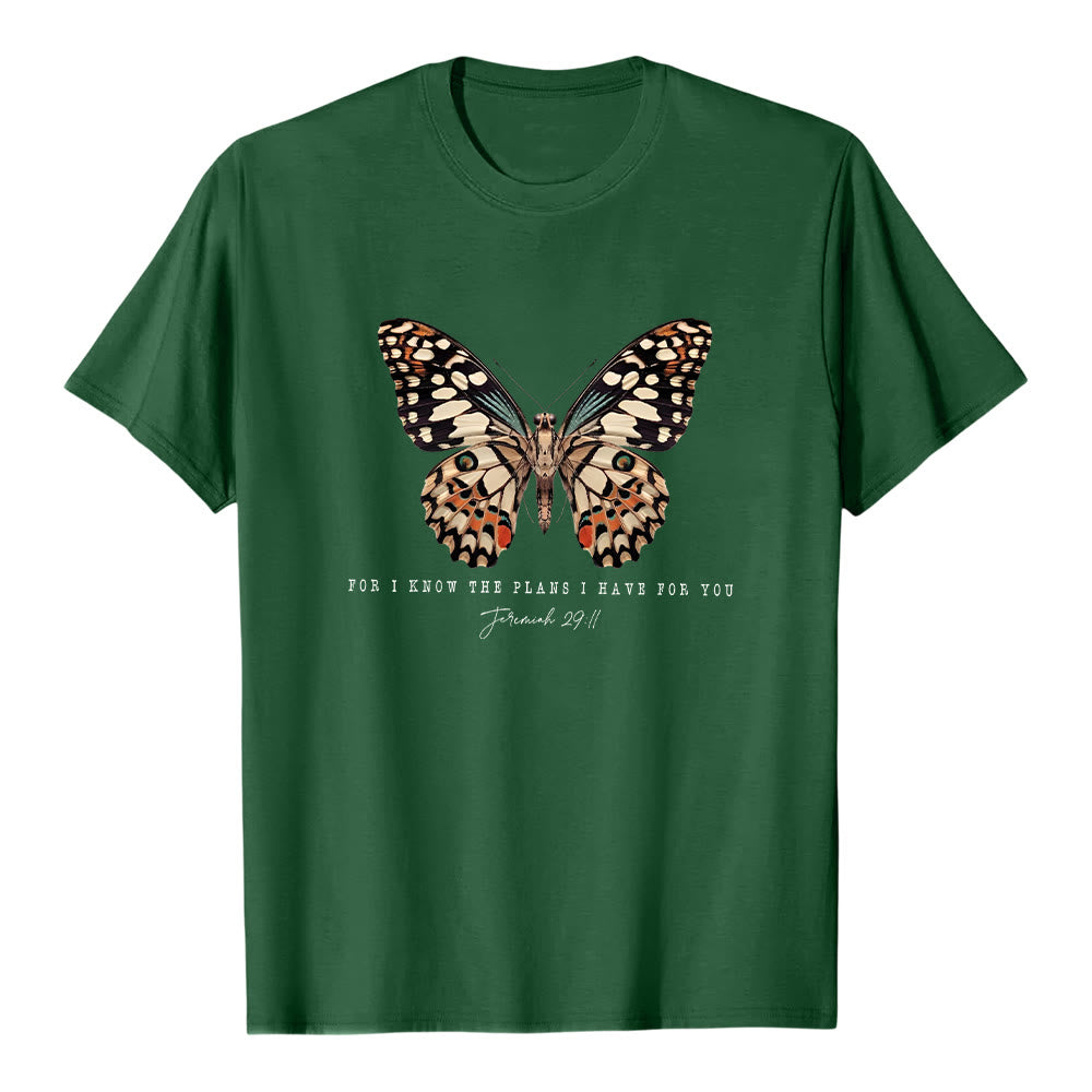 T-shirt à manches courtes Christianartworkshop style moderne avec citation papillon Jérémie 29:11 - Vert foncé - 2XL - image 6