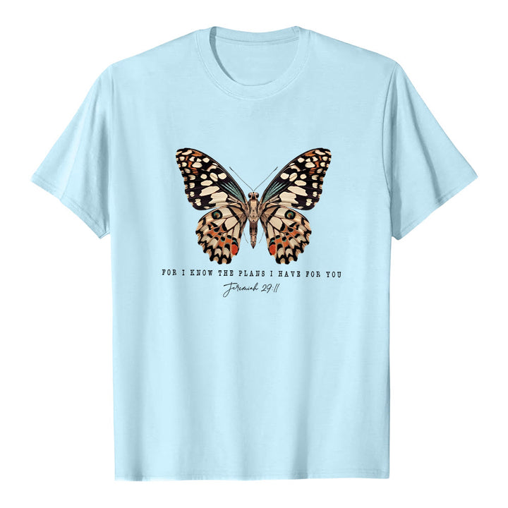 T-shirt à manches courtes Christianartworkshop style moderne avec citation papillon Jérémie 29:11 - Bleu - 2XL - image 14