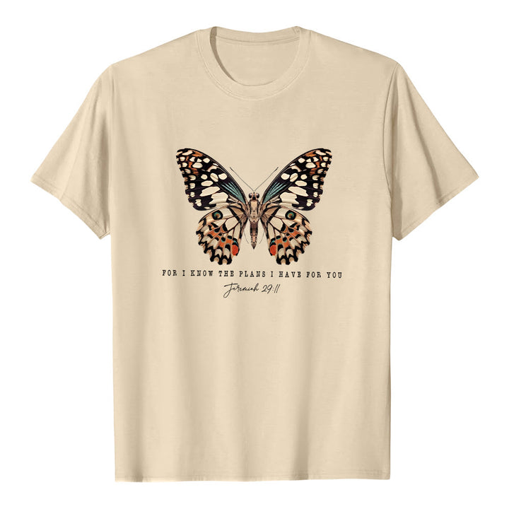 T-shirt à manches courtes Christianartworkshop style moderne avec citation papillon Jérémie 29:11 - Kaki - 2XL - image 4