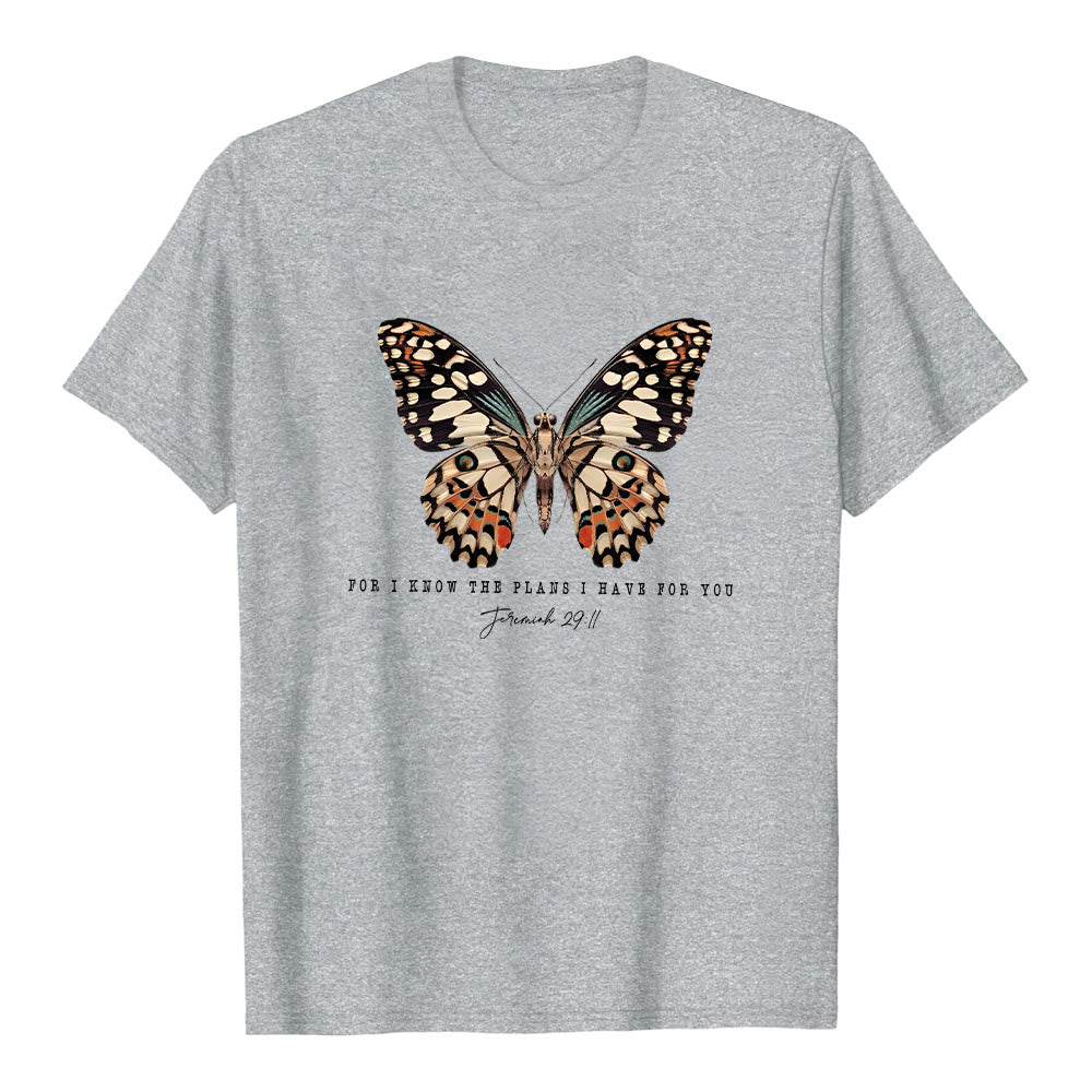 T-shirt à manches courtes Christianartworkshop style moderne avec citation papillon Jérémie 29:11 - Gris - 2XL - image 15