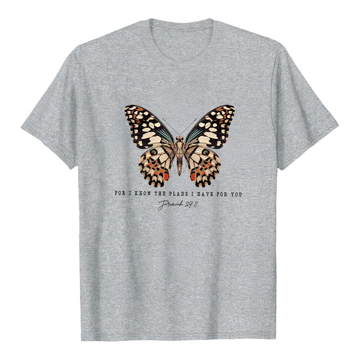 T-shirt à manches courtes Christianartworkshop style moderne avec citation papillon Jérémie 29:11 - Gris - 2XL - image 15
