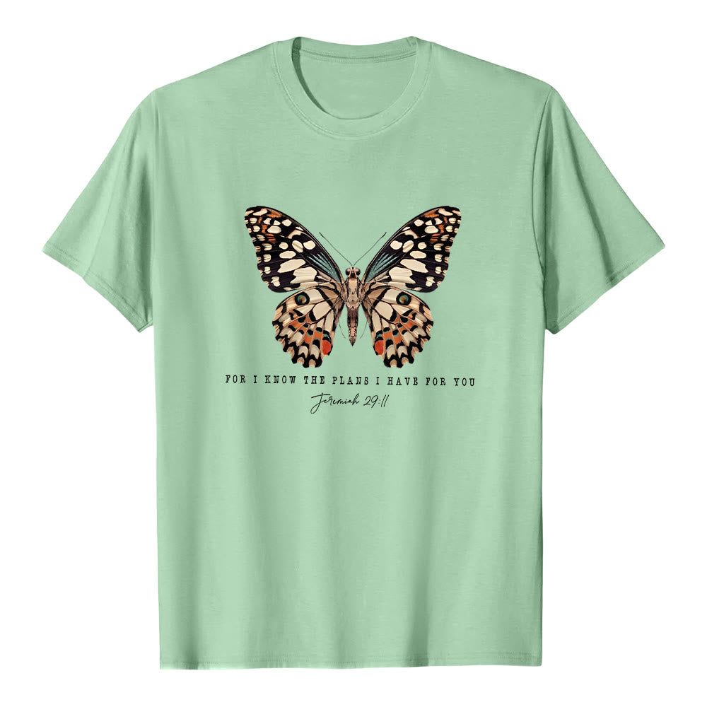 T-shirt à manches courtes Christianartworkshop style moderne avec citation papillon Jérémie 29:11 - Vert clair - 2XL - image 8