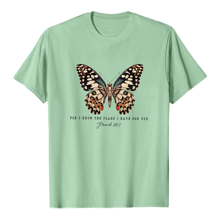 T-shirt à manches courtes Christianartworkshop style moderne avec citation papillon Jérémie 29:11 - Vert clair - 2XL - image 8