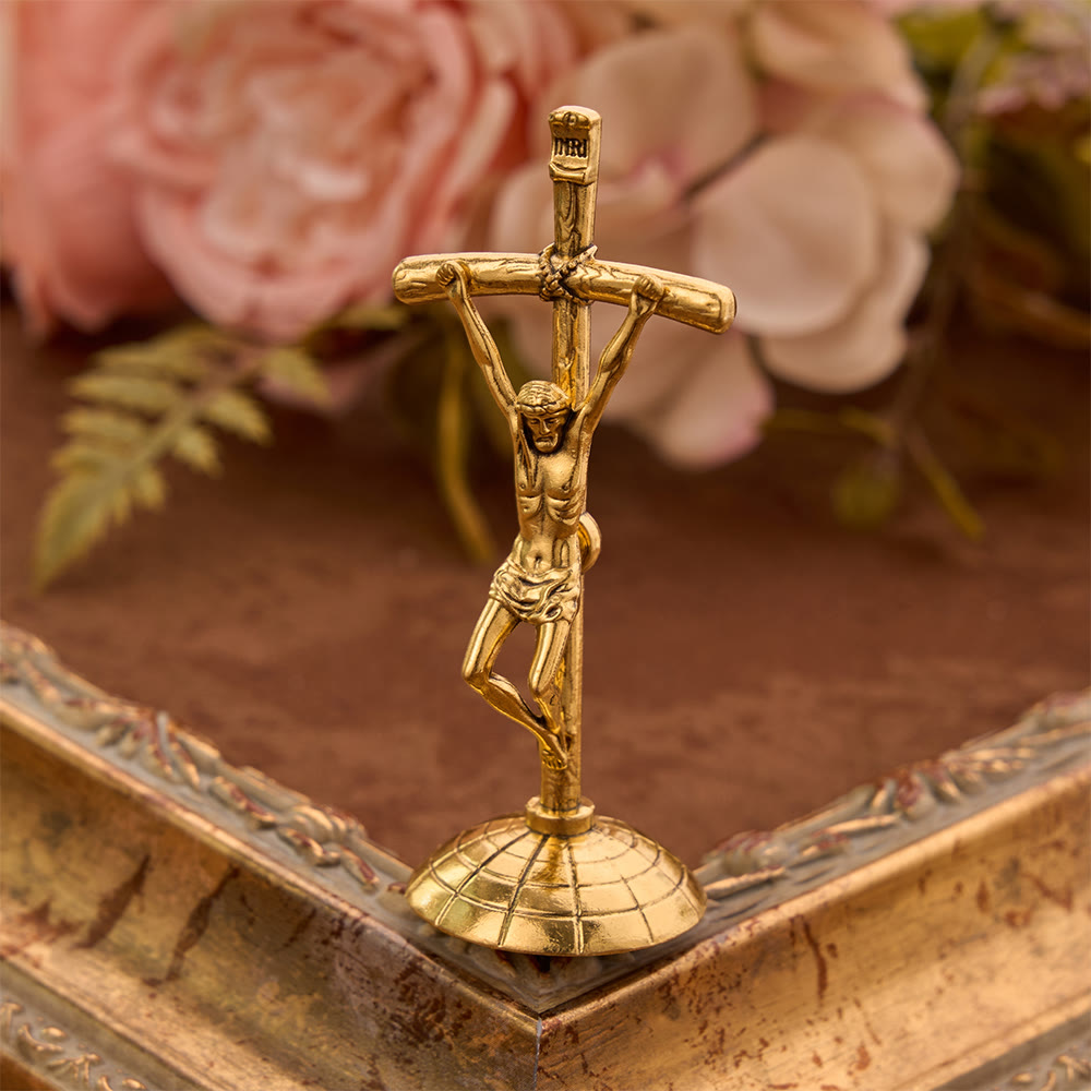 Christianartworkshop Statue de crucifix en relief détaillé pour bureau : symbole d’une dévotion rédemptrice intemporelle - image 1