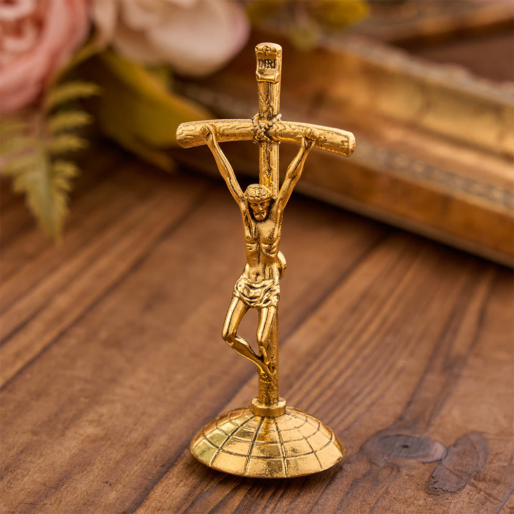 Christianartworkshop Statue de crucifix en relief détaillé pour bureau : symbole d’une dévotion rédemptrice intemporelle - Crucifix - image 0