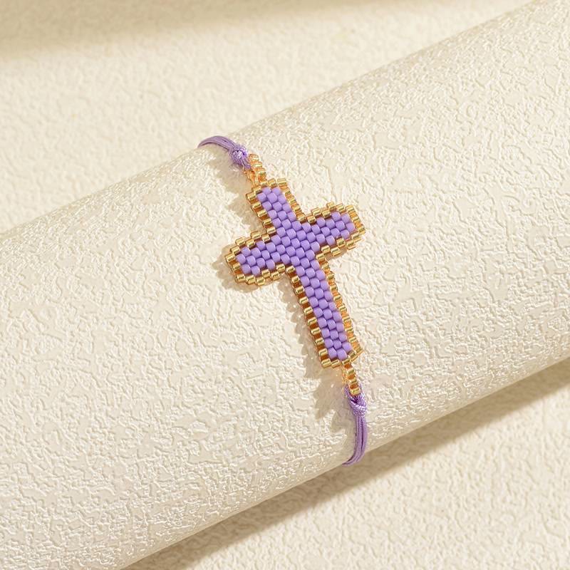 Christianartworkshop Bracelet de perles de rocaille à plusieurs styles représentant un portrait sacré : signe de tendresse, de joie sacrée et intemporelle - Croix B - image 4