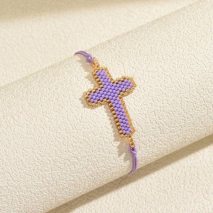 Christianartworkshop Bracelet de perles de rocaille à plusieurs styles représentant un portrait sacré : signe de tendresse, de joie sacrée et intemporelle - Croix B - image 4