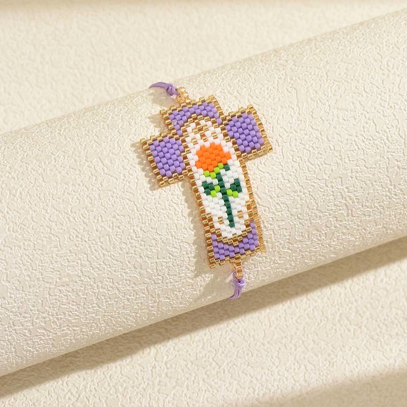 Christianartworkshop Bracelet de perles de rocaille à plusieurs styles représentant un portrait sacré : signe de tendresse, de joie sacrée et intemporelle - Croix D - image 8